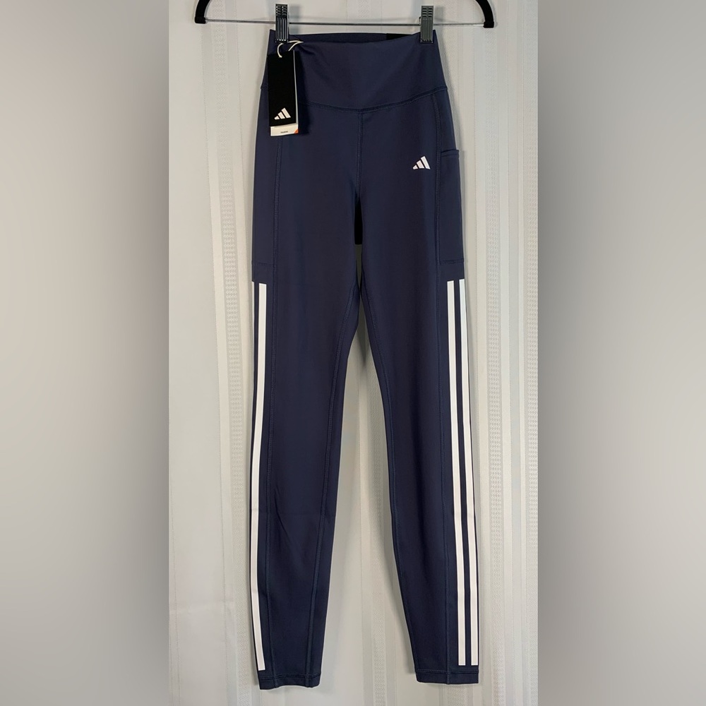 Adidas Shadow Navy High-Waisted 3-Stripe Pocket Leggings Size‎ S